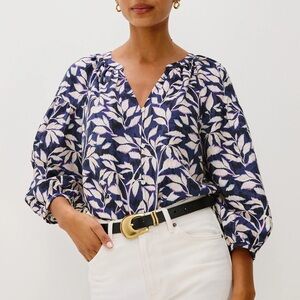 Rails Navy and White Leaf Pattern Blouse Vasia Top in Navy Vines